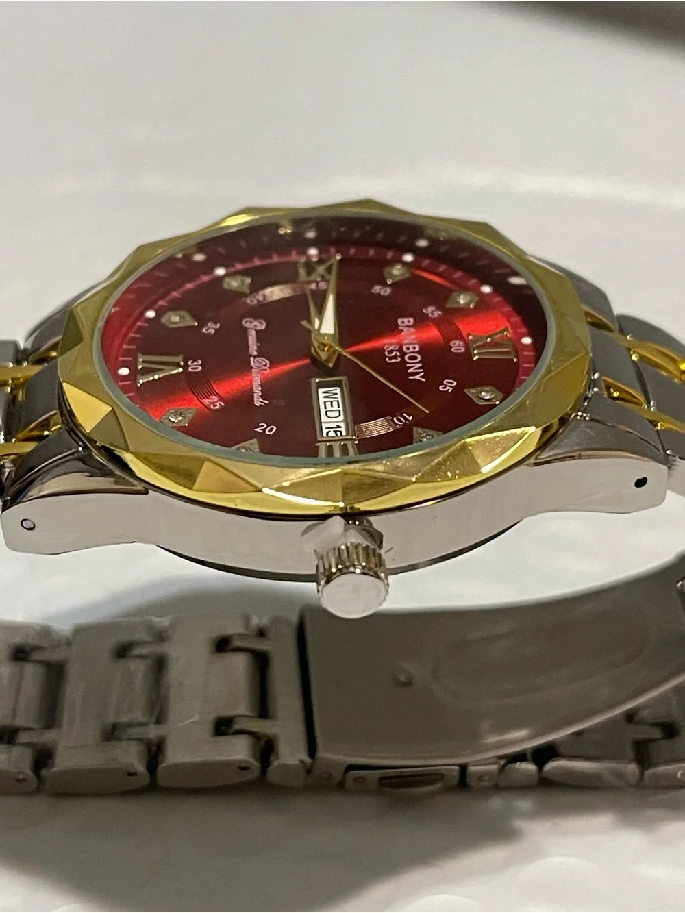 BANBONY stainless steel strip Quartz Watch with Rhinestone, Roman Numeral 41mm